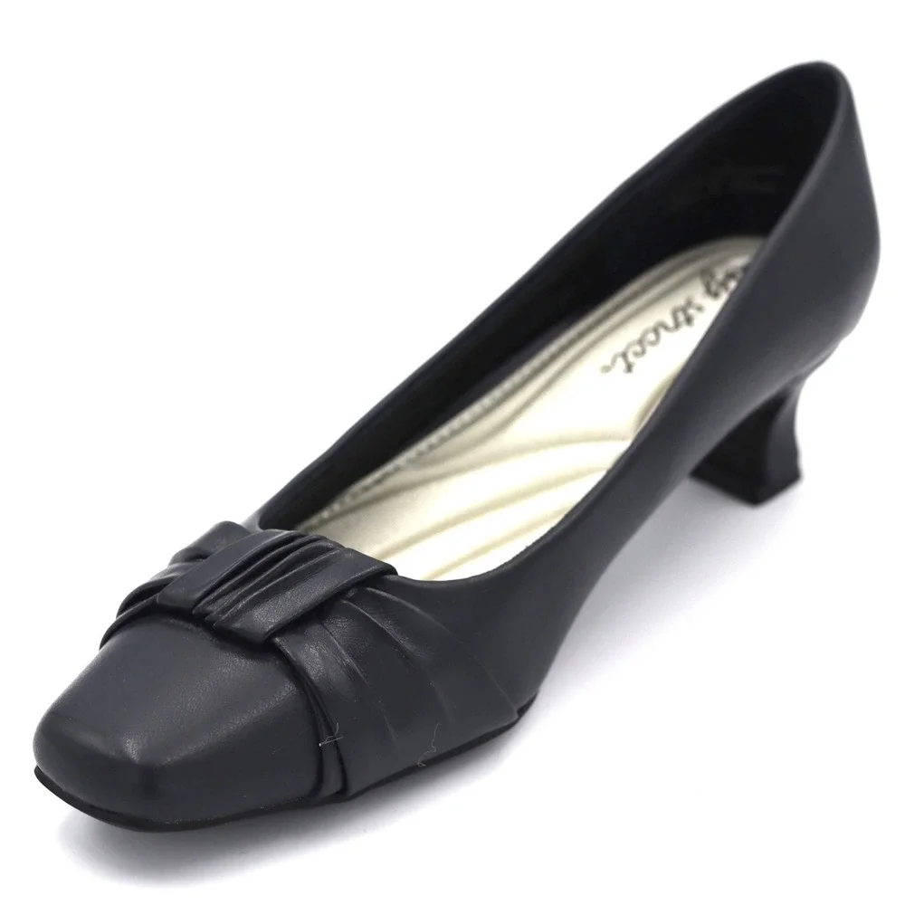 Easy Street Pumps Women 5.5 Navy Blue Kitten Heel Square Toe Knotted Dress Shoes - Picture 3 of 15